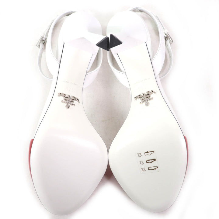 Pristine PRADA pumps Triangle Logo Strap Leather ROSSO BIANCO leather Women 37.5
