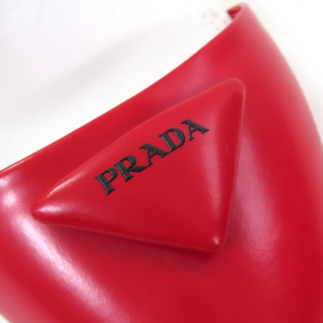 Pristine PRADA pumps Triangle Logo Strap Leather ROSSO BIANCO leather Women 37.5