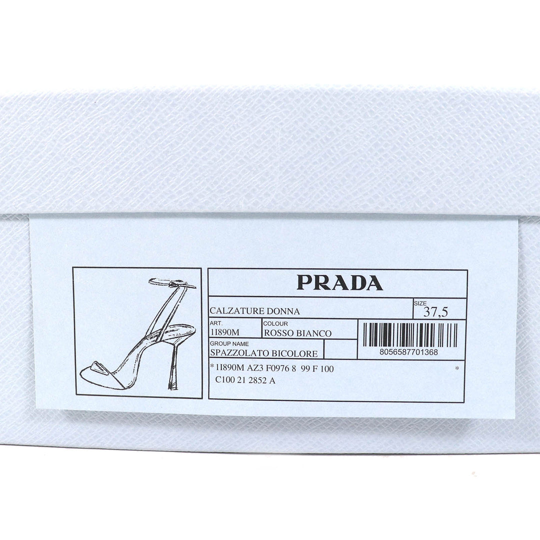 Pristine PRADA pumps Triangle Logo Strap Leather ROSSO BIANCO leather Women 37.5