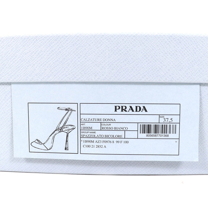 Pristine PRADA pumps Triangle Logo Strap Leather ROSSO BIANCO leather Women 37.5