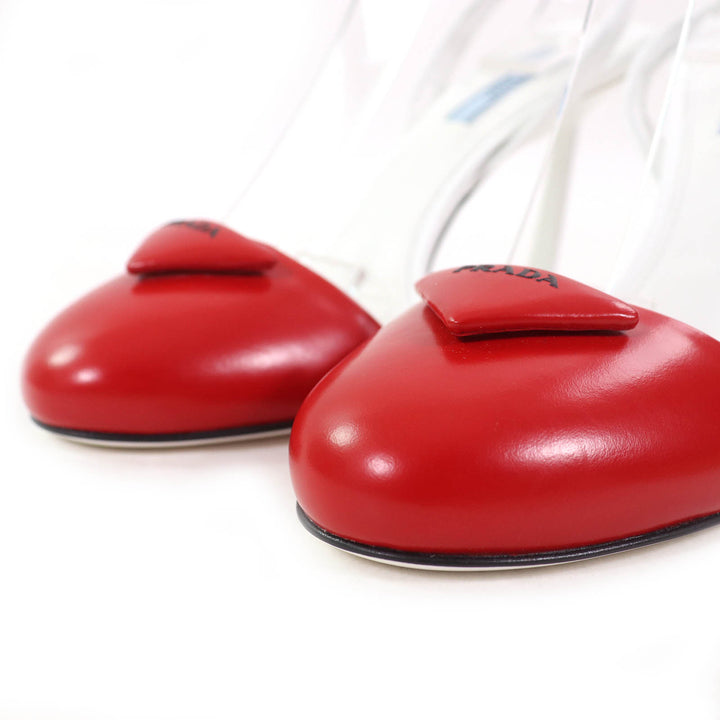 Pristine PRADA pumps Triangle Logo Strap Leather ROSSO BIANCO leather Women 37.5