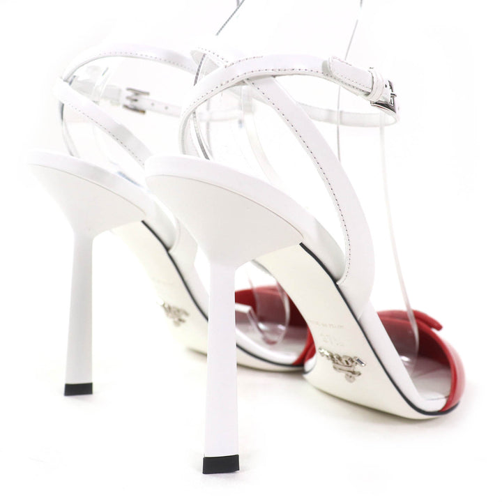 Pristine PRADA pumps Triangle Logo Strap Leather ROSSO BIANCO leather Women 37.5
