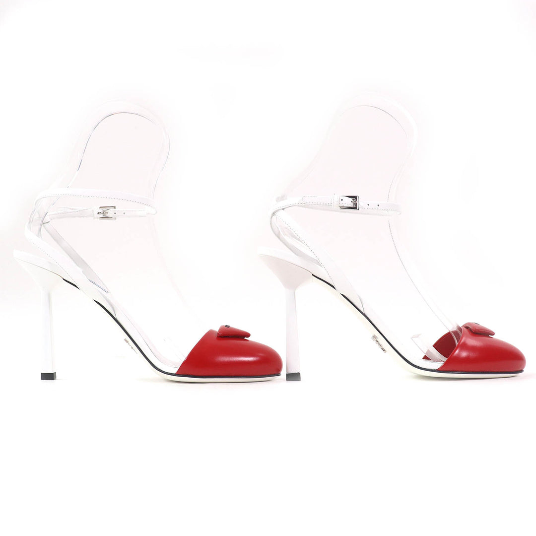 Pristine PRADA pumps Triangle Logo Strap Leather ROSSO BIANCO leather Women 37.5