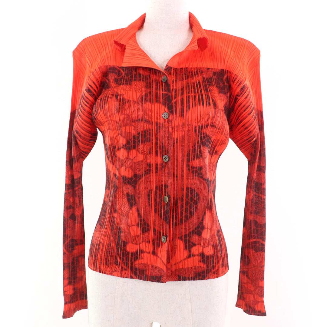 Excellent PLEATS PLEASE Long sleeve shirt All-over floral print Orange series 3