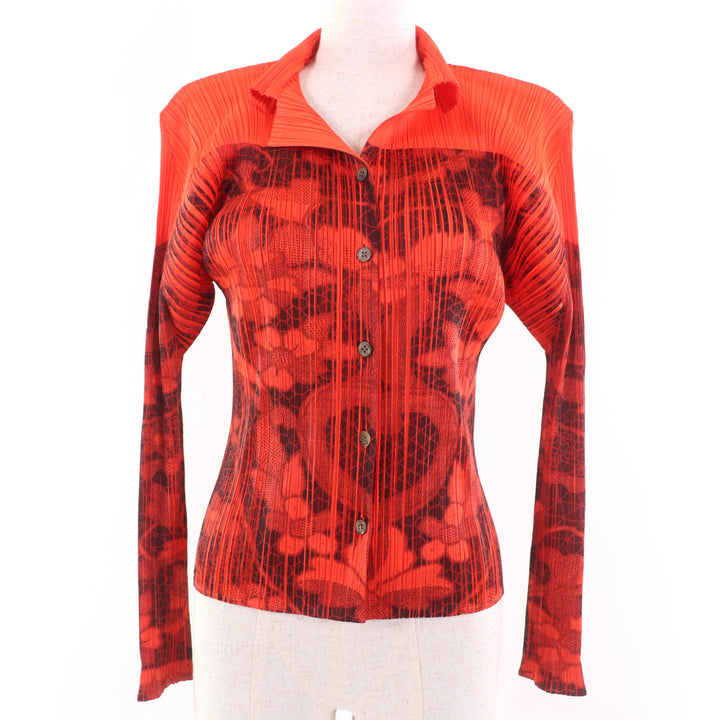 Excellent PLEATS PLEASE Long sleeve shirt All-over floral print Orange series 3