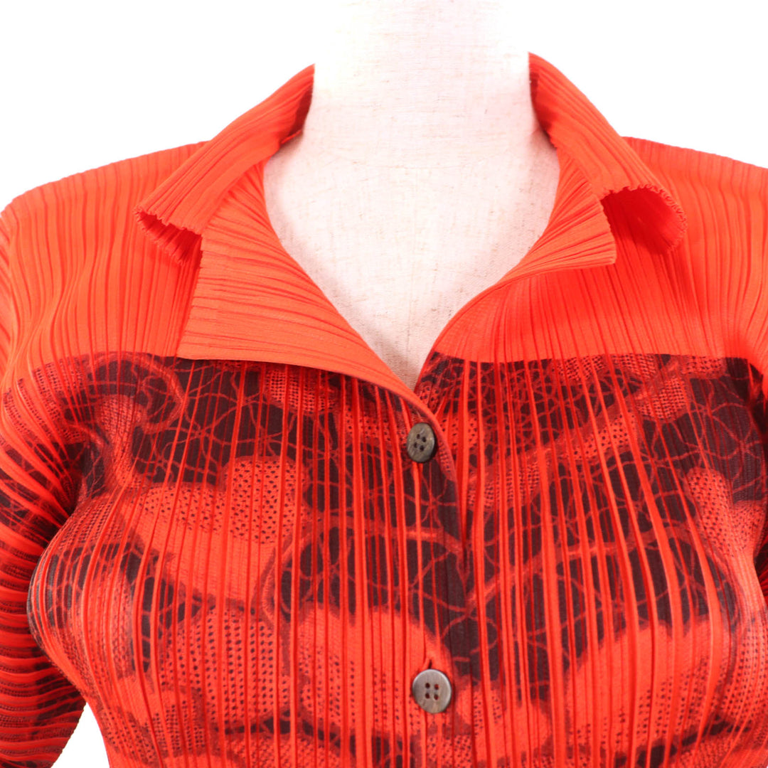 Excellent PLEATS PLEASE Long sleeve shirt All-over floral print Orange series 3