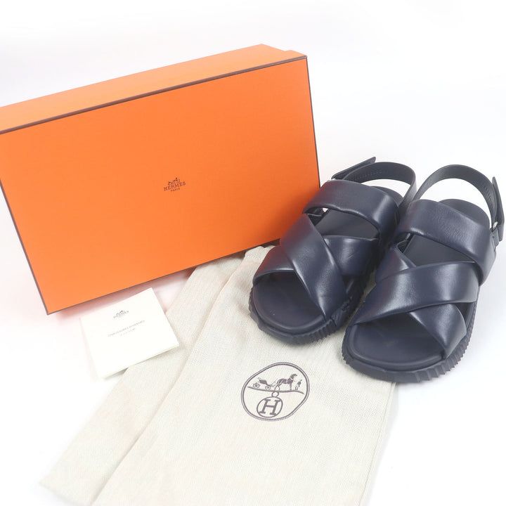 Great HERMES Sandals Electric strap Navy leather mens