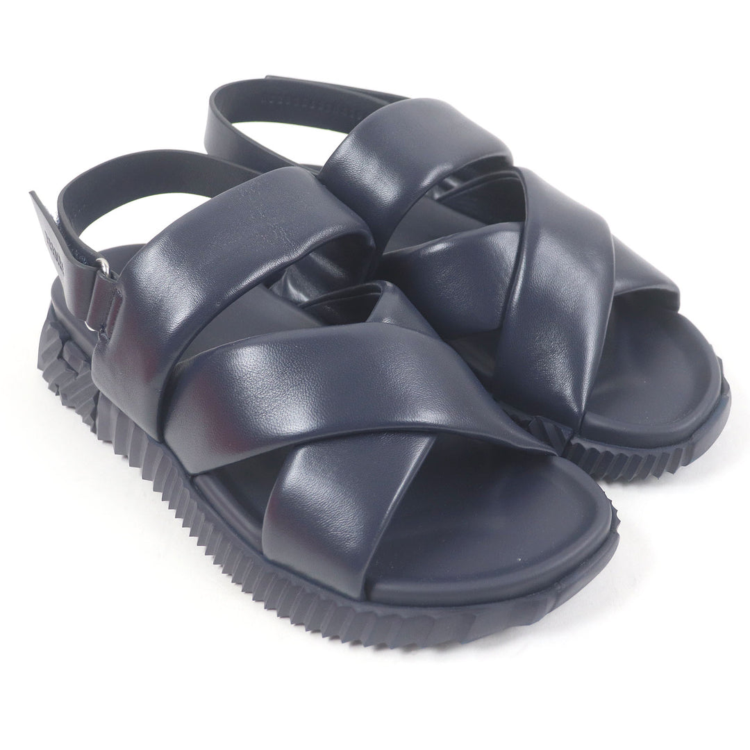 Great HERMES Sandals Electric strap Navy leather mens