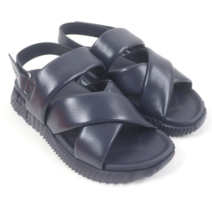 Great HERMES Sandals Electric strap Navy leather mens