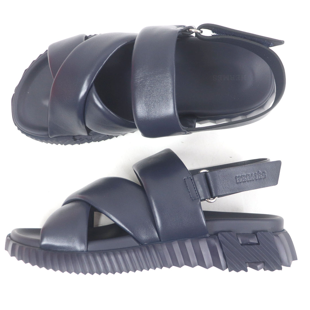 Great HERMES Sandals Electric strap Navy leather mens