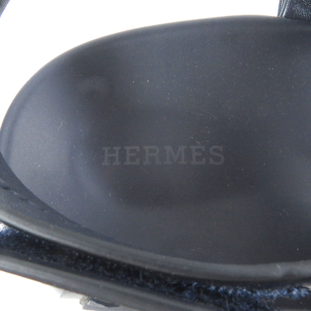 Great HERMES Sandals Electric strap Navy leather mens