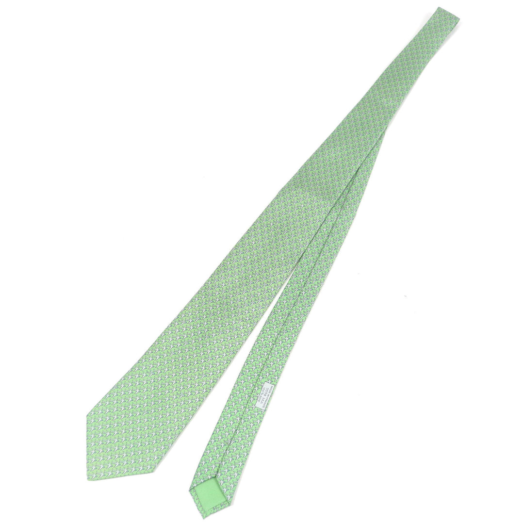 Excellent HERMES tie Airplane bird all-over print wide tie green silk mens