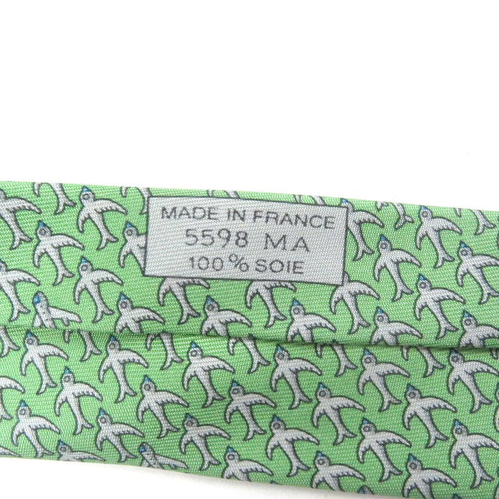Excellent HERMES tie Airplane bird all-over print wide tie green silk mens
