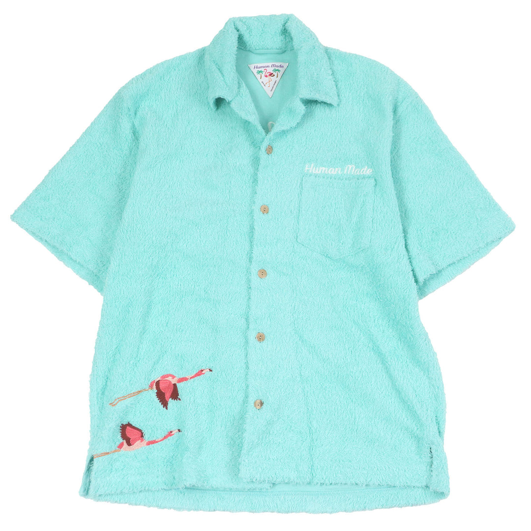 Excellent HUMAN MADE Short sleeve Pile Shirt Flamingo embroidery Light blue
