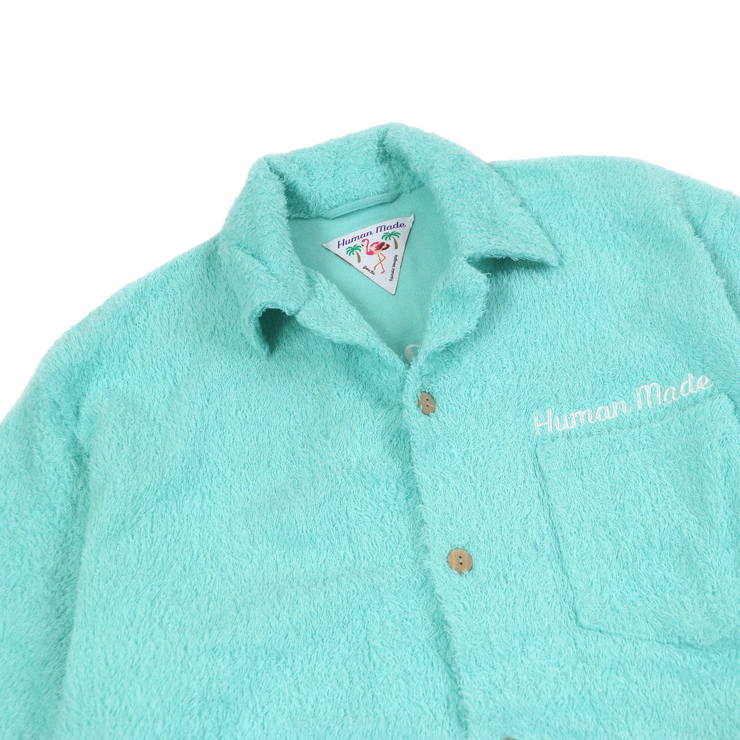 Excellent HUMAN MADE Short sleeve Pile Shirt Flamingo embroidery Light blue
