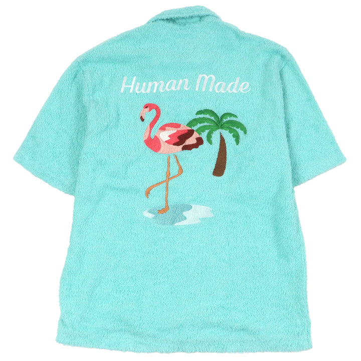 Excellent HUMAN MADE Short sleeve Pile Shirt Flamingo embroidery Light blue