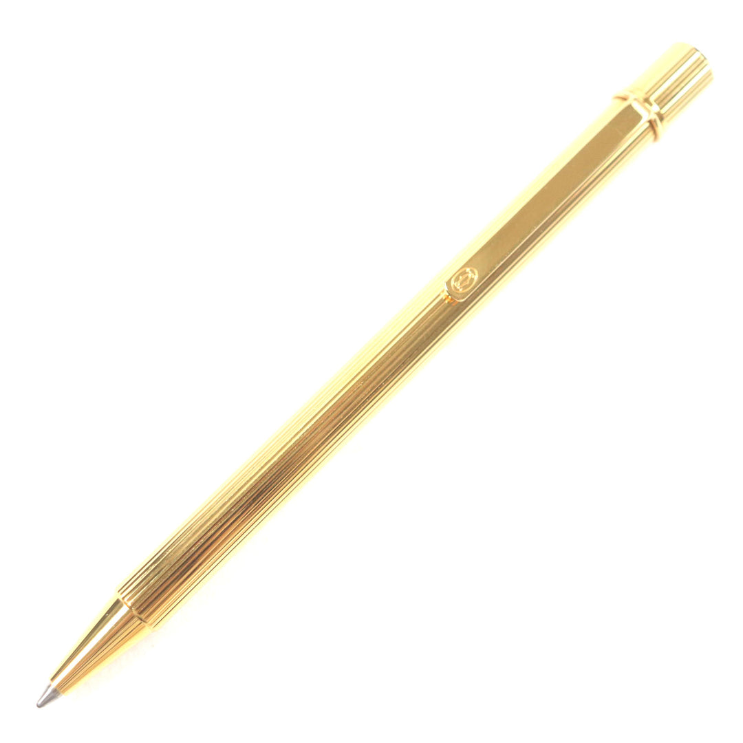 Excellent Cartier Ballpoint pen Must de Cartier Stripe Pattern Twist Type gold