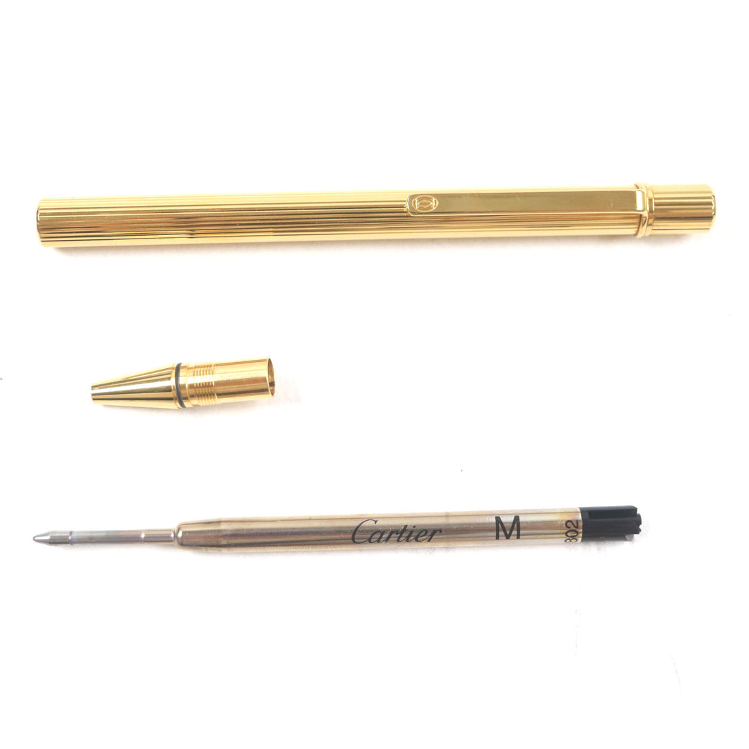 Excellent Cartier Ballpoint pen Must de Cartier Stripe Pattern Twist Type gold