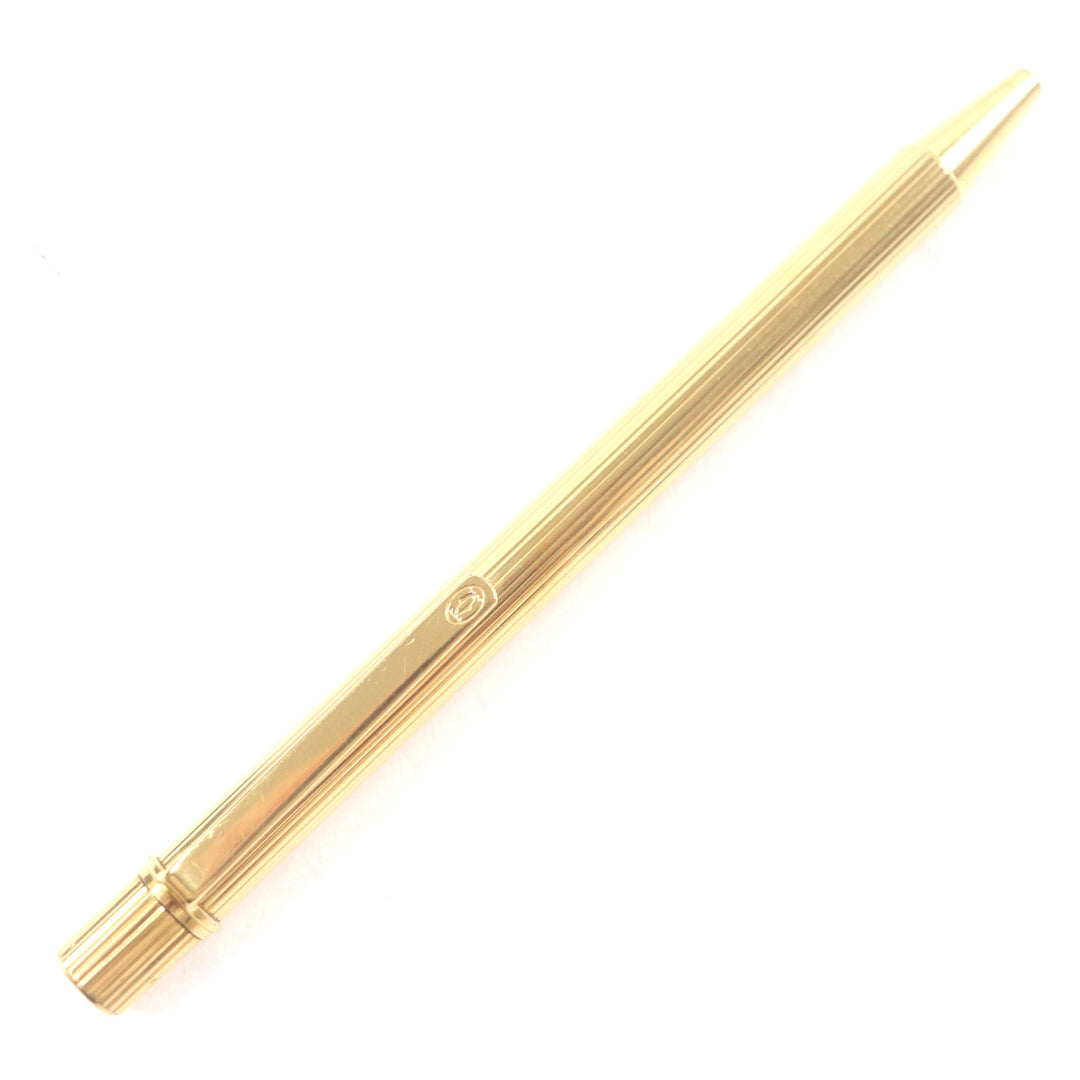 Very Good Cartier Ballpoint pen Must de Cartier Stripe Pattern Twist Type gold ー mens