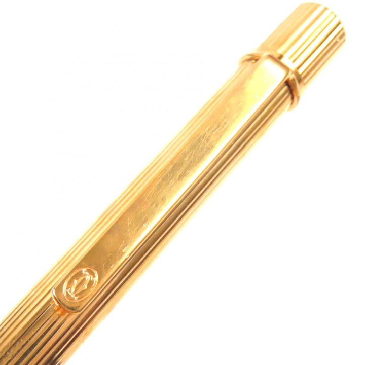 Very Good Cartier Ballpoint pen Must de Cartier Stripe Pattern Twist Type gold ー mens