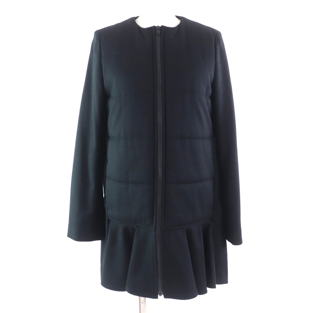 Great YOKO CHAN coat Frill design, padded, no collar black wool Women 38