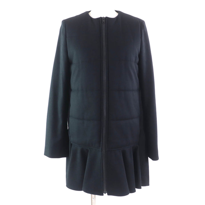 Great YOKO CHAN coat Frill design, padded, no collar black wool Women 38