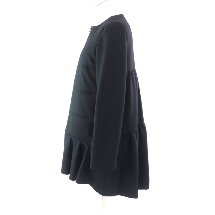 Great YOKO CHAN coat Frill design, padded, no collar black wool Women 38
