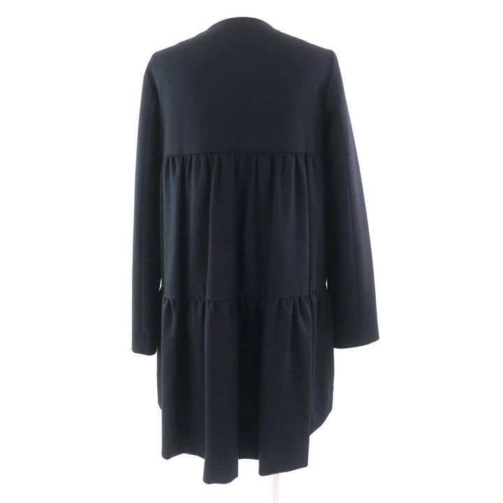 Great YOKO CHAN coat Frill design, padded, no collar black wool Women 38