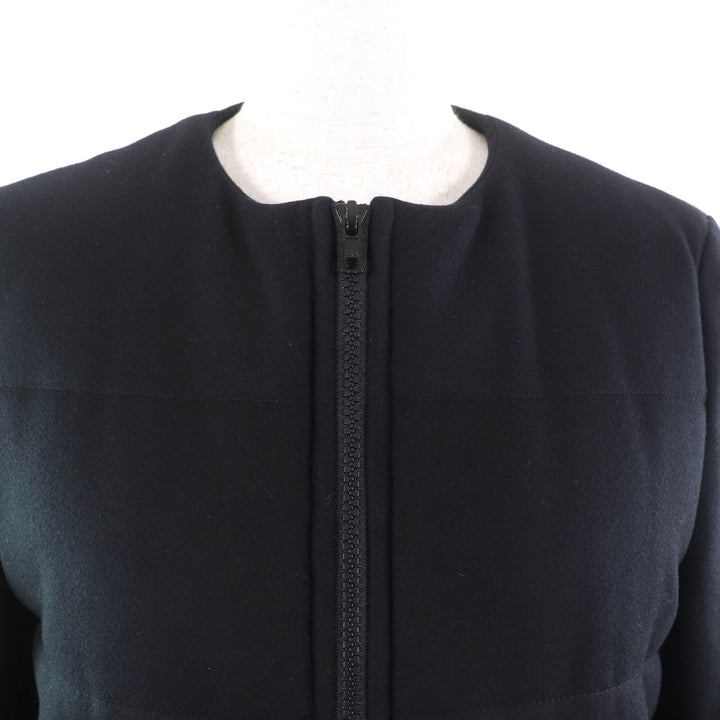 Great YOKO CHAN coat Frill design, padded, no collar black wool Women 38