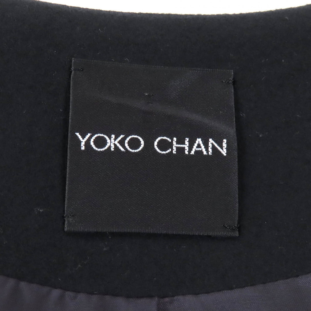 Great YOKO CHAN coat Frill design, padded, no collar black wool Women 38