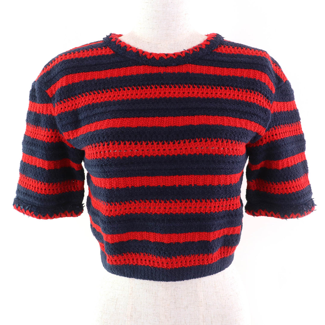 Excellent CHANEL Short sleeve knit Navy cotton Women 34 21C P70326