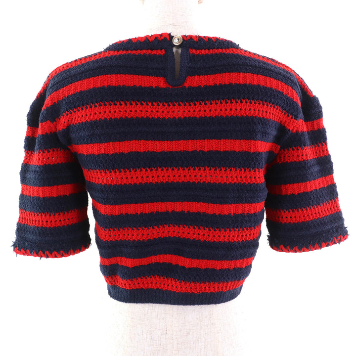Excellent CHANEL Short sleeve knit Navy cotton Women 34 21C P70326