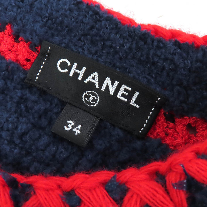 Excellent CHANEL Short sleeve knit Navy cotton Women 34 21C P70326
