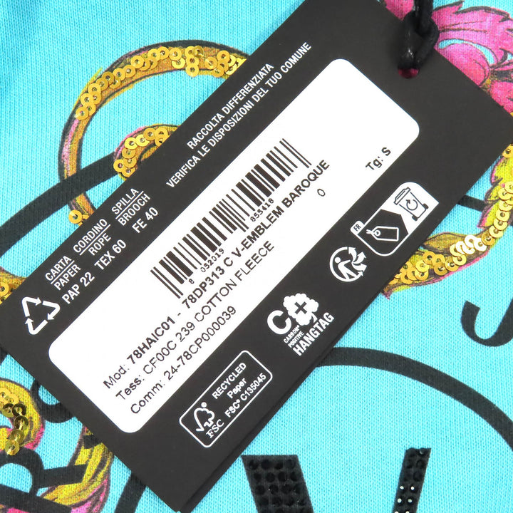 Pristine VERSACE JEANS COUTURE hoodie Logo Sequined Cropped blue S 78HAIC01