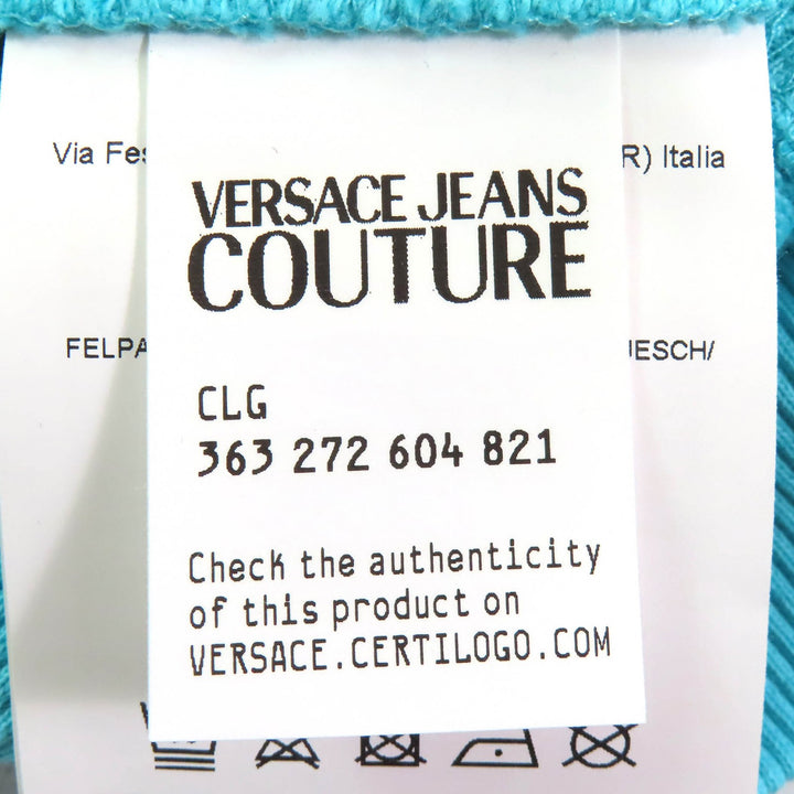 Pristine VERSACE JEANS COUTURE hoodie Logo Sequined Cropped blue S 78HAIC01