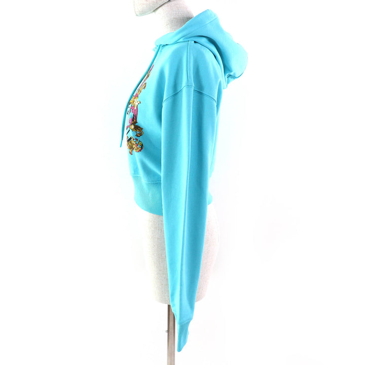 Pristine VERSACE JEANS COUTURE hoodie Logo Sequined Cropped Light blue cotton S 78HAIC01