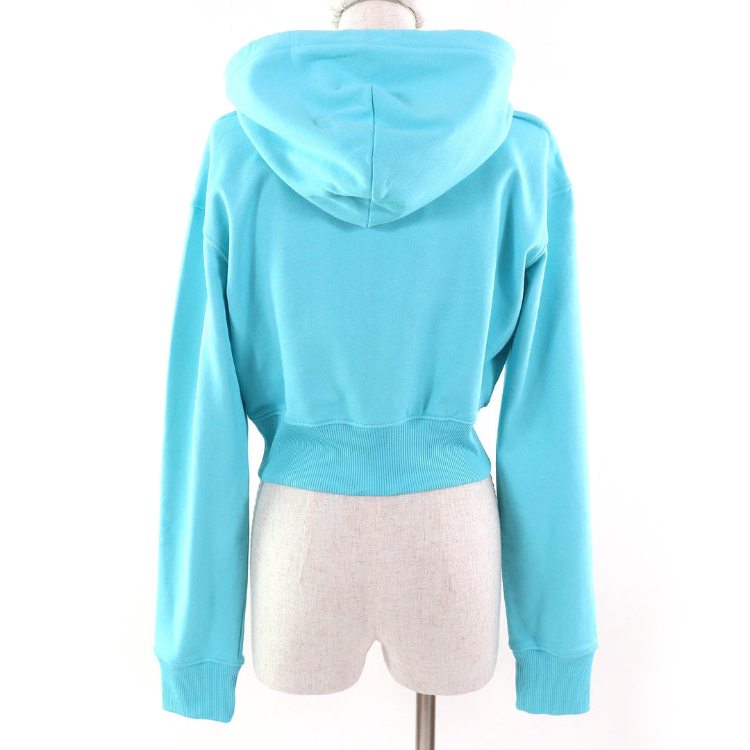 Pristine VERSACE JEANS COUTURE hoodie Logo Sequined Cropped blue S 78HAIC01