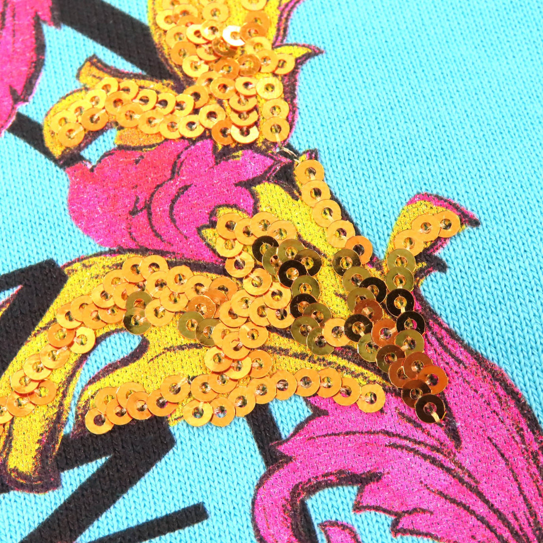 Pristine VERSACE JEANS COUTURE hoodie Logo Sequined Cropped blue S 78HAIC01