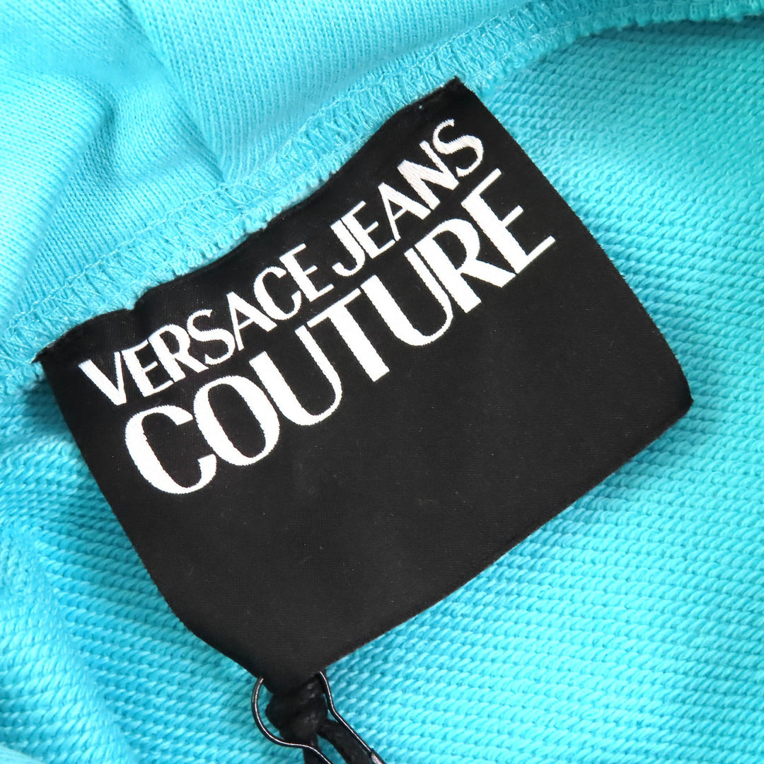 Pristine VERSACE JEANS COUTURE hoodie Logo Sequined Cropped blue S 78HAIC01