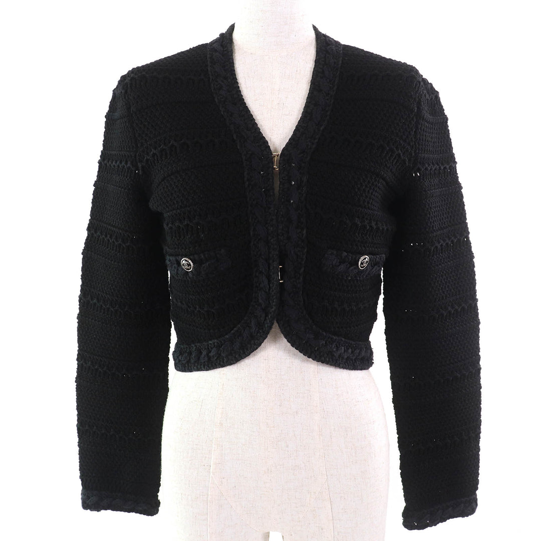 Excellent CHANEL cardigan black cotton Women 36 21P P70500