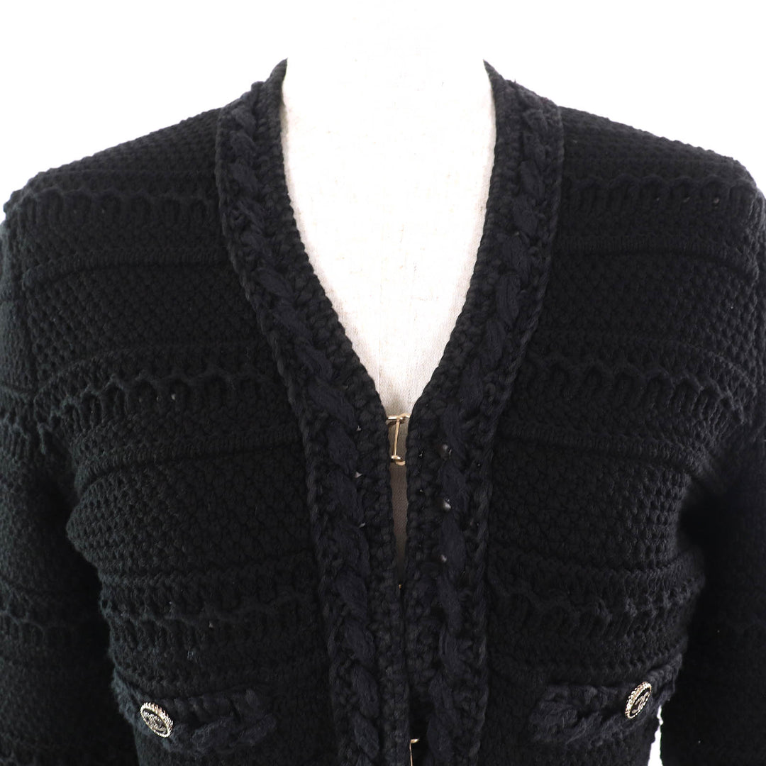 Excellent CHANEL cardigan black cotton Women 36 21P P70500
