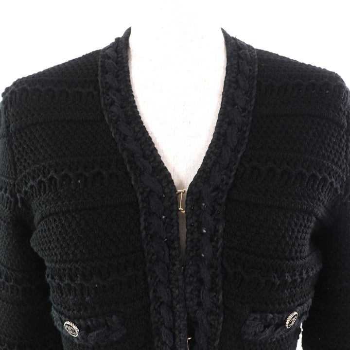 Excellent CHANEL cardigan black cotton Women 36 21P P70500