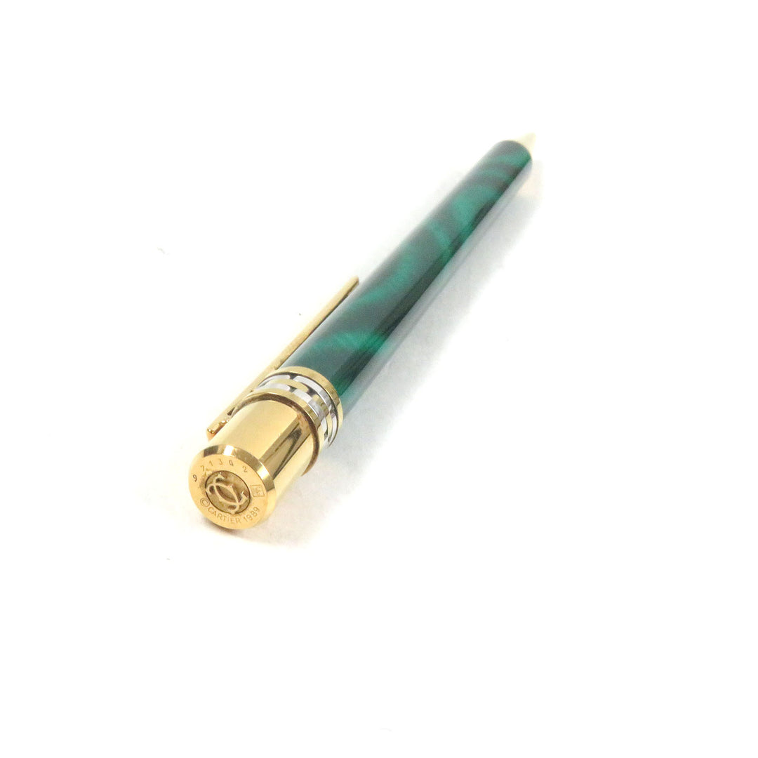 Great Cartier Ballpoint pen PANTHERE Malachite Double C Marble Pattern Greengold