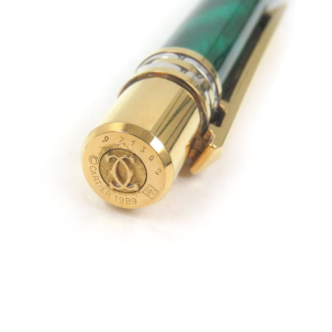 Great Cartier Ballpoint pen PANTHERE Malachite Double C Marble Pattern Greengold