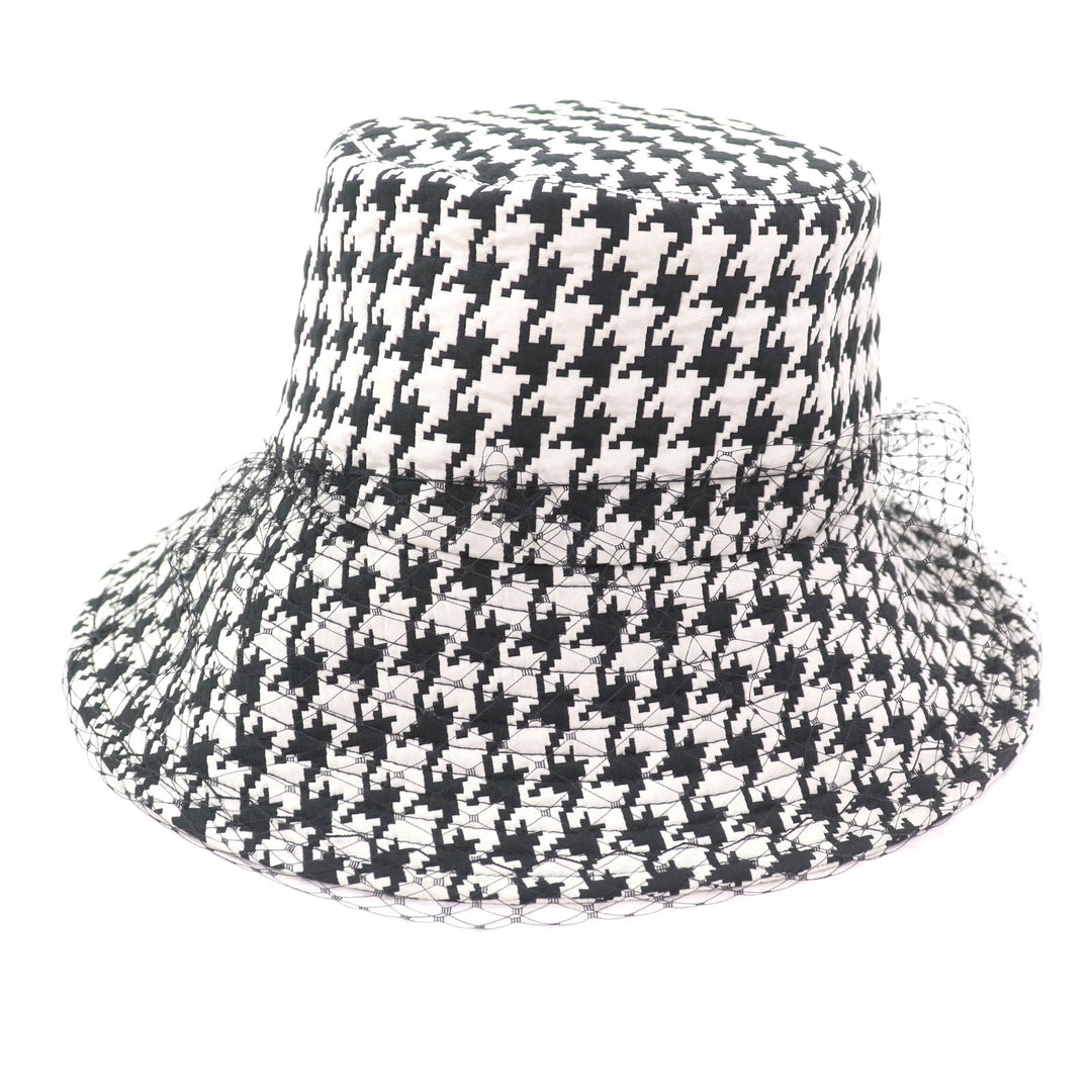 Excellent Christian Dior hat Houndstooth with tulle Black White Women 58