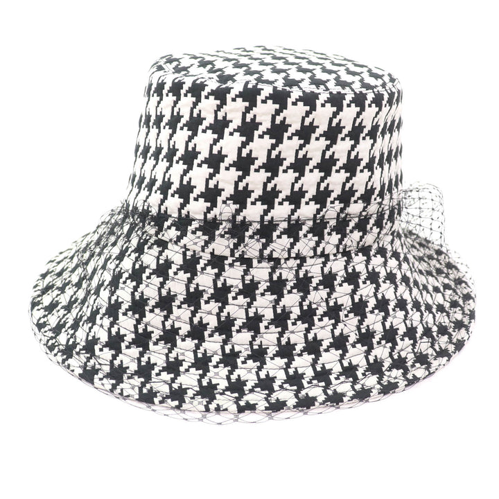 Excellent Christian Dior hat Houndstooth with tulle Black White Women 58