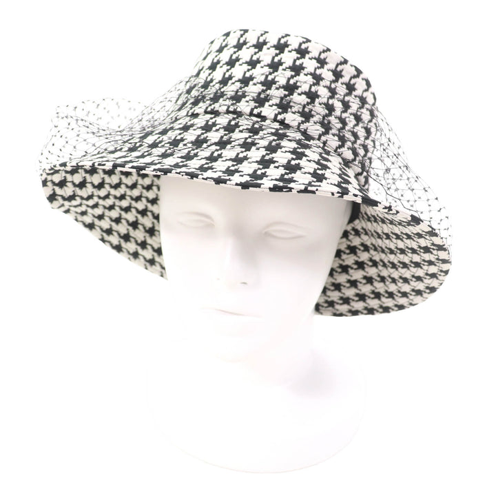 Excellent Christian Dior hat Houndstooth with tulle Black White Women 58