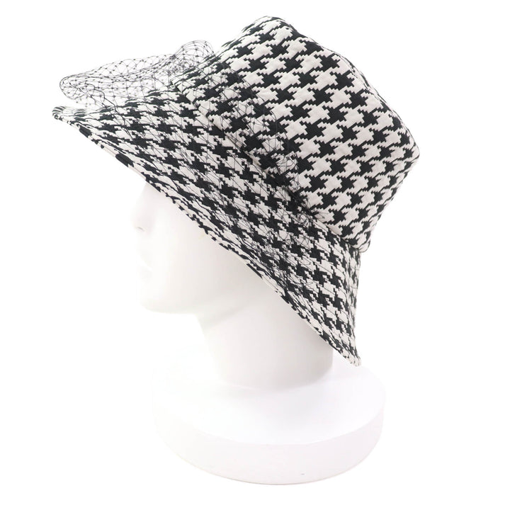 Excellent Christian Dior hat Houndstooth with tulle Black White Women 58