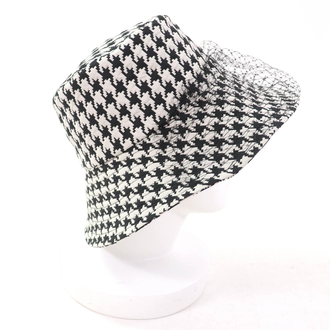 Excellent Christian Dior hat Houndstooth with tulle Black White Women 58