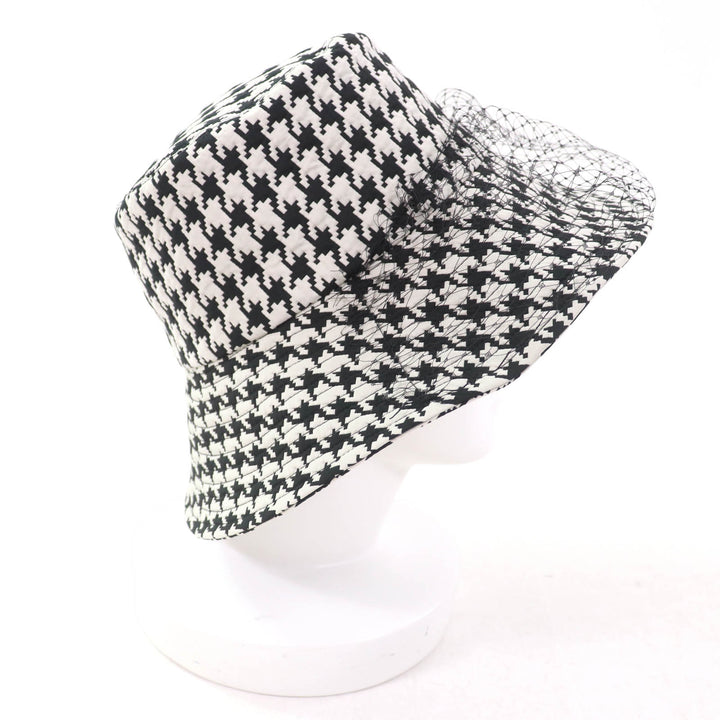 Excellent Christian Dior hat Houndstooth with tulle Black White Women 58
